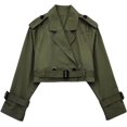 thumbnail image 1 of Womens Cropped Jacket Long Sleeve Belted Trench Coat Solid Color_Special Gift, 1 of 2