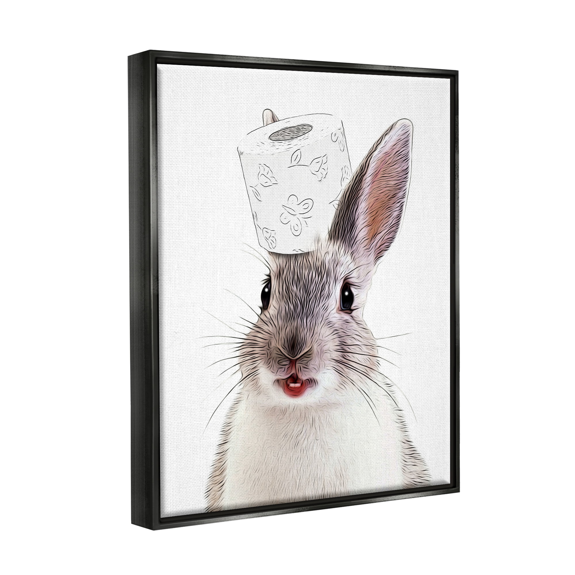 Stupell Industries Rabbit Balancing Toilet Paper Animals & Insects Painting Black Floater Framed Art Print Wall Art