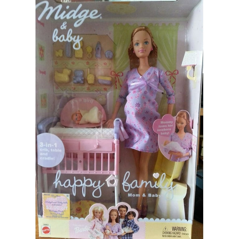 Happy Family Midge & Baby Barbie Doll African American Pregnant Belly  Nursery 74299566646