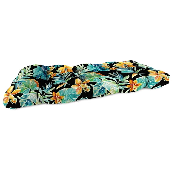 Jordan Manufacturing 44" x 18" Beachcrest Caviar Black Floral Rectangular Tufted Contoured Outdoor Wicker Settee Bench Cushion