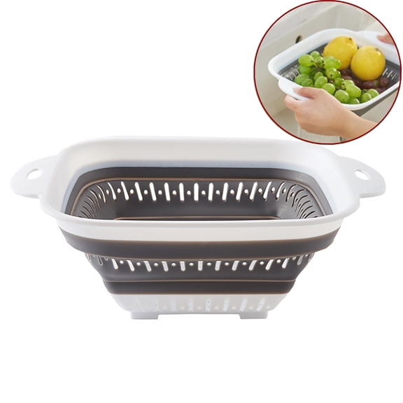 Bxaolu Colander Strainer, Over the Sink Colander, Silicone Kitchen Sink Strainer, Foldable Large Colander Basket to Wash Vegetable, Fruit, Gray