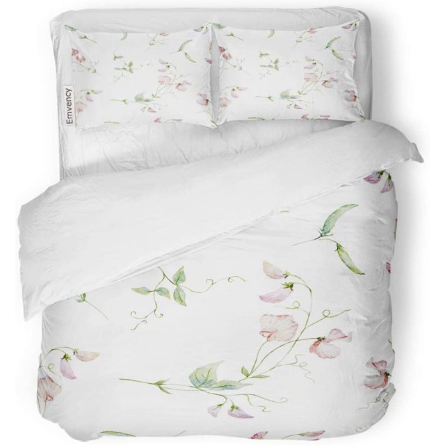 Juego de Ropa de Cama de 3 Piezas ABPHQTO Flor de Acuarela Guisantes Dulces Rosa Pálido Funda Nórdica con 2 Fundas de Almohada