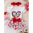 thumbnail image 6 of Aojekbee Baby Girl Baseball Outfit, Letter Print Short Sleeve Romper Layered Ruffle Shorts Bow Headband 3 Piece Set for Summer, 6 of 10