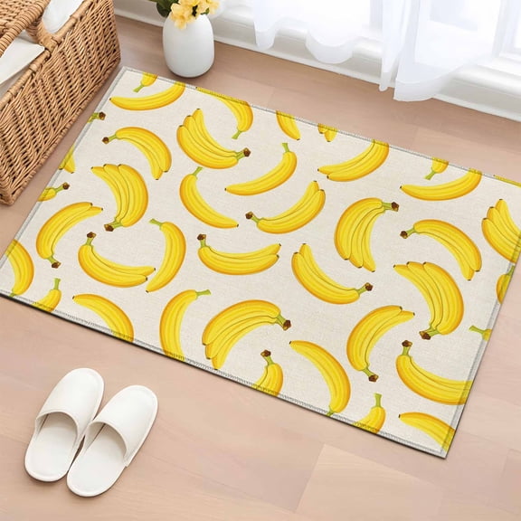 Rectangle Area Rug 2x3ft, Retro Yellow Banana Non-Shedding Washable Area Rug, Farm Fruit on Linen Non Slip Low-Profile Rugs for Living Room, Bedroom Dining Room