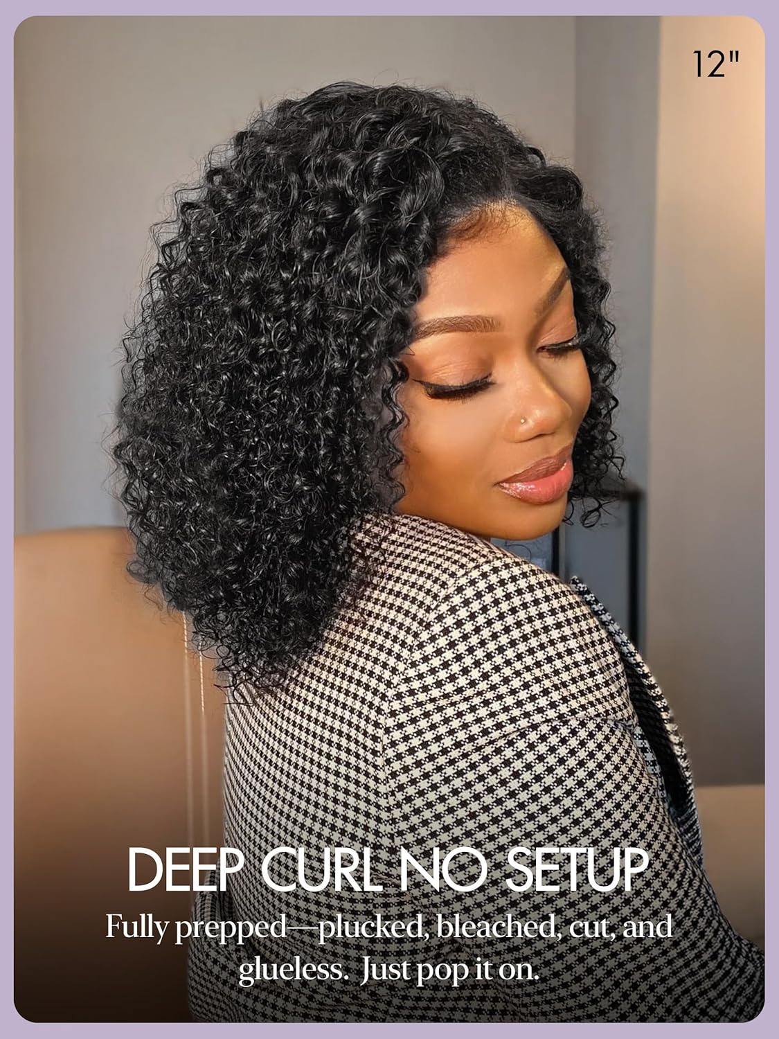 LUVME 5x5 HD Lace Front Deep Curly 10" 100% Human Hair Wigs Glueless Pre Cut Plucked Natural Color Straight Bleached Knots