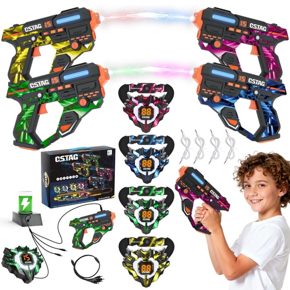 Hot Bee 4 Player Shooting Tag Set, Rechargeable Light-Up Score Vests&Infrared Blasters, Indoor Outdoor Family Battle Game Toys for Christmas Kids Gift Boys Girls Ages 6-12