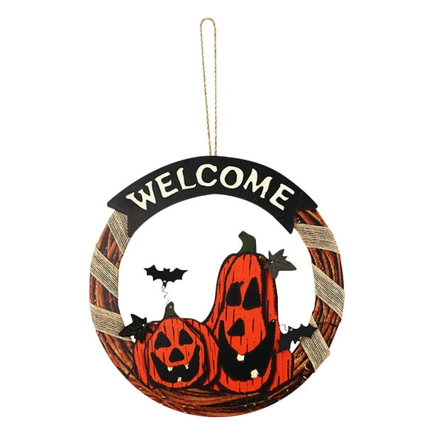 Decoraciones de Puertas de Halloween, Cartel de Bienvenida de Calabaza Colgando Placa de Madera para la Puerta Delantera Estante de la Pared Del Porche Decoración de Halloween Cartel de Bienvenida Par
