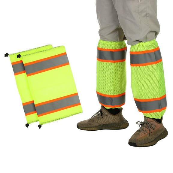 Uxcell High Visibility Leg Gaiters Reflective Work Boot Gaiters Two-tone Mesh Leg Gaiter Unisex-Adult, Hi-Vis Yellow/Orange