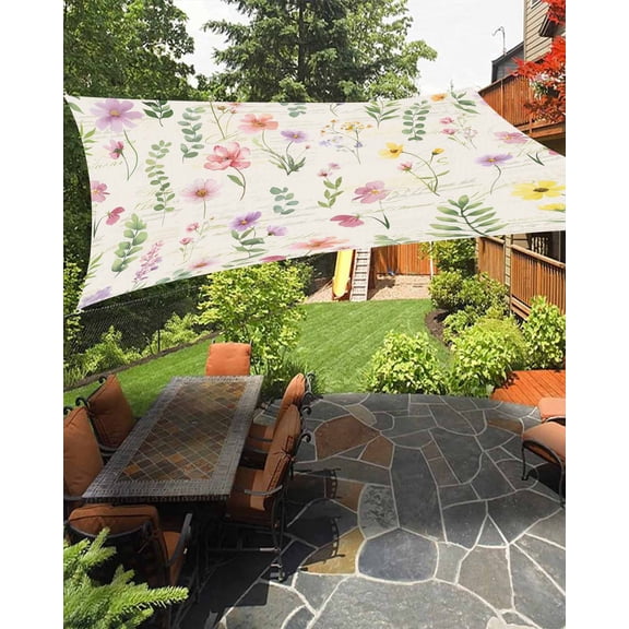 Sun Shade Sail 8'x10' Wildflowers Eucalyptus Leaves Rectangle Sun Shade Sails Canopy Waterproof Spring Flowers Outdoor Sunshades Sand UV Block Cover Shades Cloth for Patio Backyard Garden Deck Porch