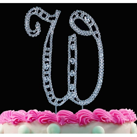 - Yacanna Vintage Crystal Monogram Cake Toppers Silver Cake Initial W Large