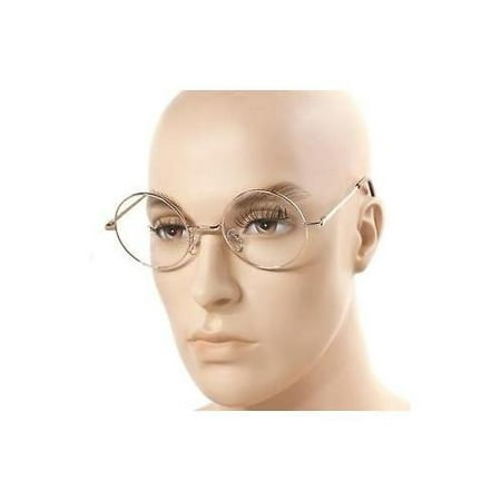 Medium Oversized Big Round Metal Frame Clear Lens Round Circle Eye Glasses NEW