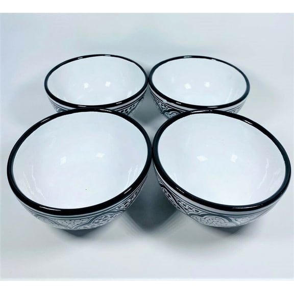 LOT OF 4 Tunis Cereal Bowl Grey - Black 5" Diam x 3" H - CANVAS