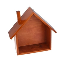 Small House Shaped Wall Shelf Wooden Storage Organizer Display Box for Bedroom Living Room Kitchen Office Wood Color