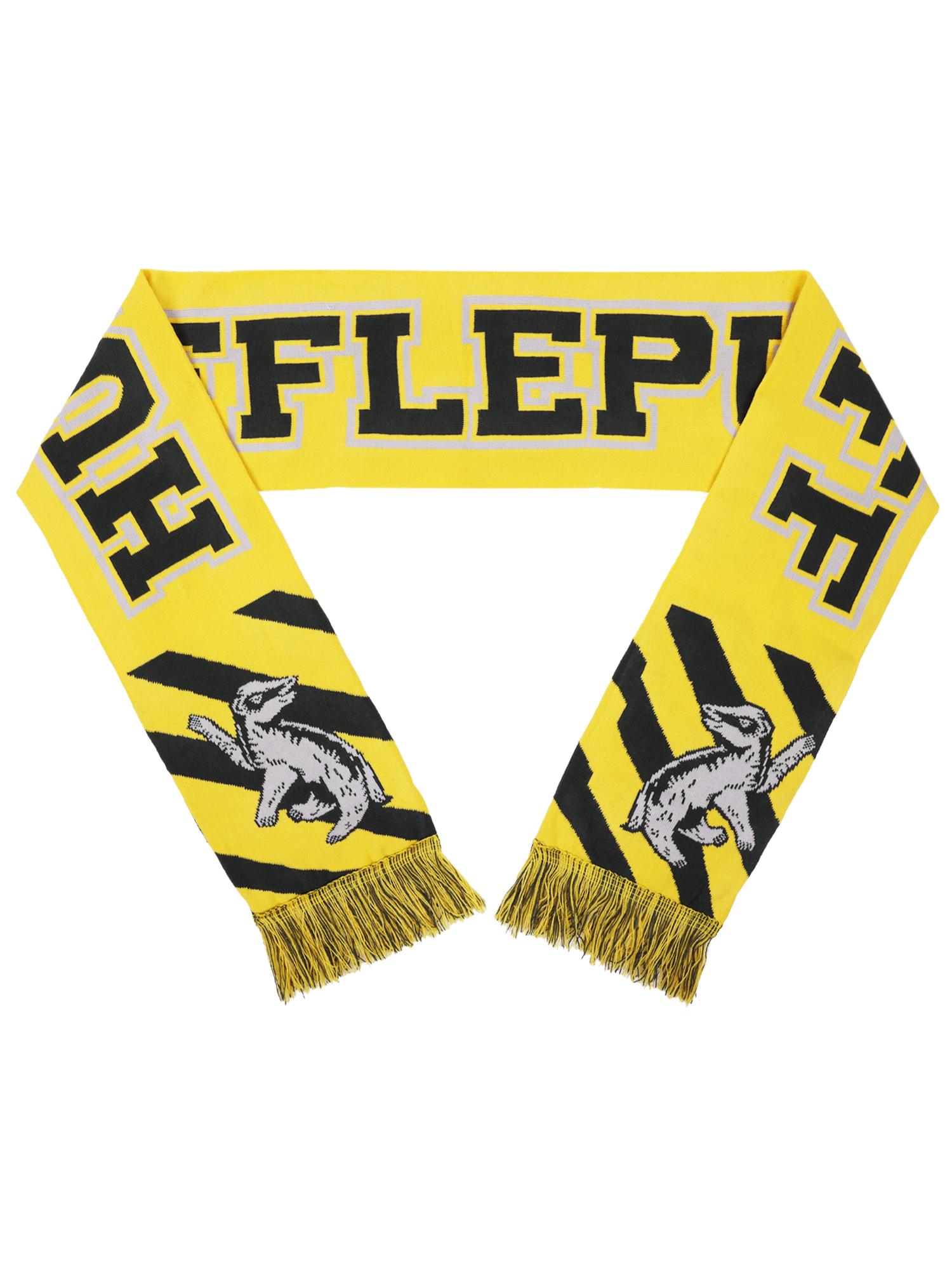 Harry Potter Beanie Hat and Scarf Set, Hufflepuff Ribbed Cuff Winter Knit Cap, Green/Black, One Size