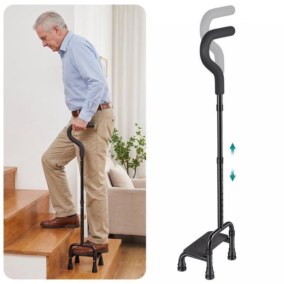 Floseru Walking Stair Cane with Pedal, Supports 350lbs, Lightweight Aluminum 1.5lbs, Half-Step Design for Stairs, Adjustable 31-39 Inch, for Elderly, 31-39 Inch