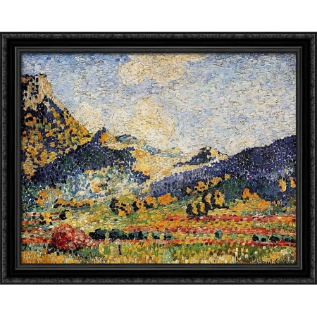 Les Petits, Montagnes Mauresques 36x28 Large Black Ornate Wood Framed Canvas Art by Henri-Edmond Cross