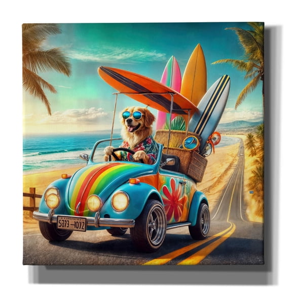 Epic Graffiti 'Beach Dog Surf' by Rey Klimt Canvas Wall Art, 18" x 18"
