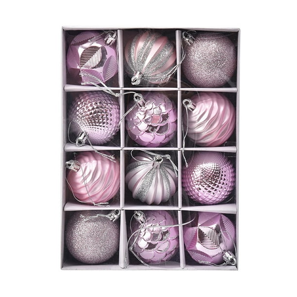 Conjunto de bolas de Navidad rosadas de 6 cm 12 unidades en caja de regalo pintada