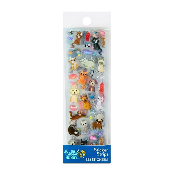 Hello Hobby Cats & Dogs Mini Sticker Strip, Multicolor, Pet Icons, 351 Count