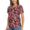 thumbnail image 2 of Fuzoiu Trendy Floral Print Women's Classic V-Neck T-Shirt, Short Sleeve V Neck Tees for Casual Everyday Wear,Casual Fit Tee,Summer Fashion Tops-Large, 2 of 5