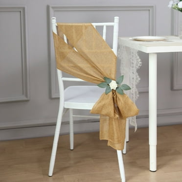 Efavormart 5 Pack | Gold Jute Faux Burlap Chair Sashes, Boho Chic Linen Decor - 6"x108"