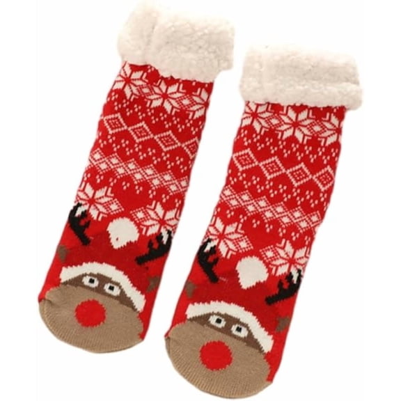 Cute Animal Ultra-thick Slipper Home Socks, Women's Fuzzy Slipper Socks, Grippers Non Slip Soft Cozy Fleece Lining(Elk)