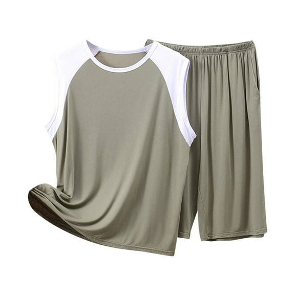 Dagugfen Plus Size Pajama Sets for Men Tank Tops Loose Shorts Thin Lightweight Comfy Casual Sleepwear Outfits