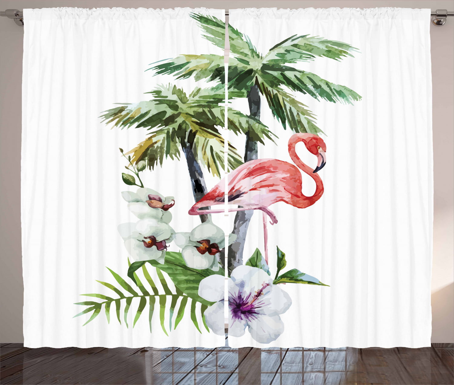 3D Printing Tropical Leaf Jungle Parrot Flamingo Window Curtains Blockout Fabric 