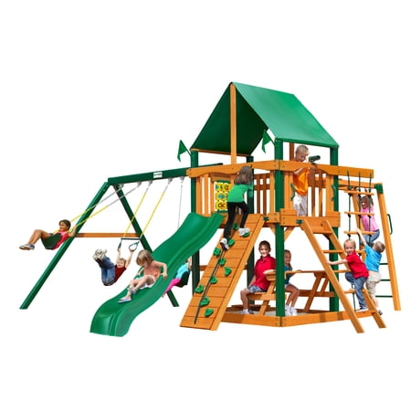Gorilla Playsets Navigator Cedar Swing Set with Green Vinyl Canopy and Timber Shield Posts