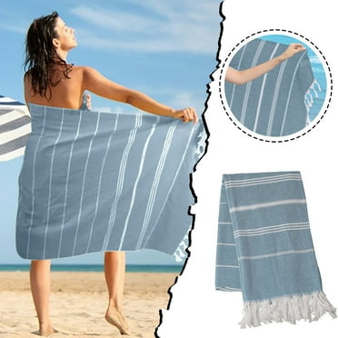 Light Blue Sand Free Beach Towel 100% Cotton Turkish Beach Towel Oversized Lightweight Quick Dry Bath Towels 40"x71" for Adults, Men, Women, Kids