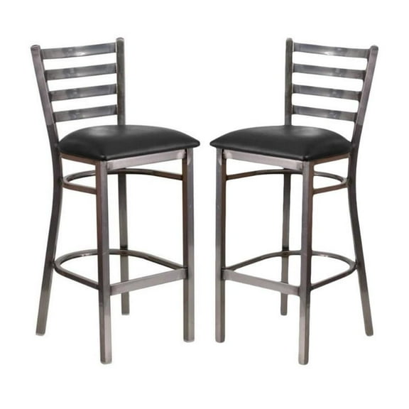 Home Square 31" Ladder Back Restaurant Bar Stool in Black - Set of 2