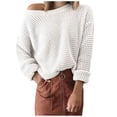 thumbnail image 1 of IROINID Women's One-Shoulder Pullover Sweater Solid Color Loose Short Length Long Sleeve Diagonal Collar Sweater Tops, 1 of 5
