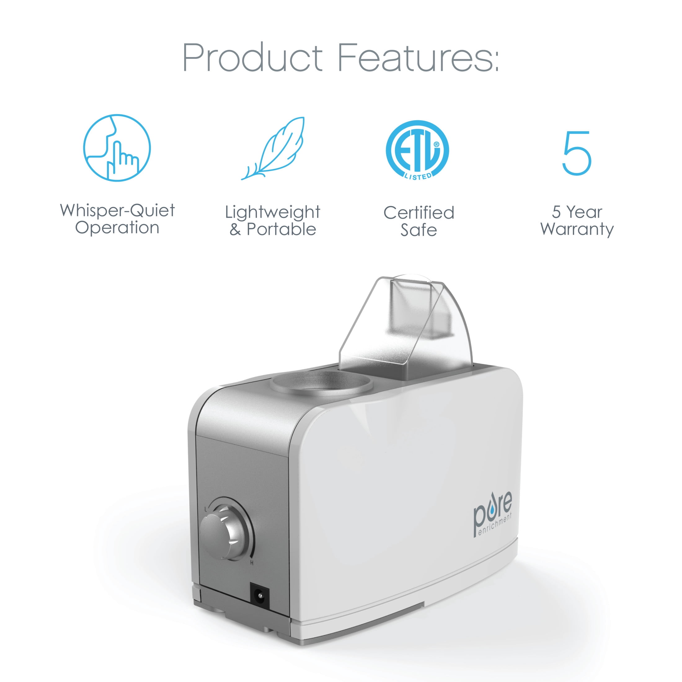 Pure Enrichment MistAire Travel - Ultrasonic Cool Mist Water Bottle Humidifier with Auto Shut-Off, Mood Light, Fold-Out Leg, and Storage Bag for Portable Use at Home, Office, Hotel, and More