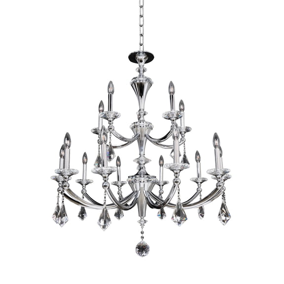 012173-010-FR001-Allegri Lighting-Floridia - Fifteen Light 2-Tier Chandelier Chrome Chrome Finish with Firenze Clear Crystal