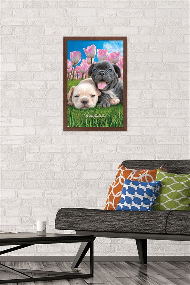 Keith Kimberlin - Bulldog Puppies Wall Poster, 14.725" x 22.375", Framed