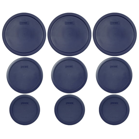 Pyrex (3) 7403-PC, (3) 7402-PC, and (3) 7201-PC Blue Plastic Storage Replacement Lids