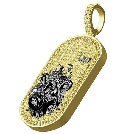 Yellow Canary Black/Gold Tone Custom Piece Leo Lion Zodiac Sign Astrology Horoscope Simulated Diamond Dog Tag Pendent Charm