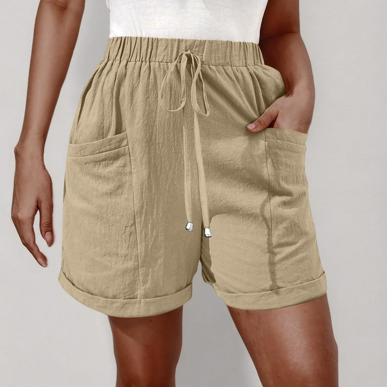 CQONEPT Women's Shorts High Waisted Elastic Waist Summer Beach