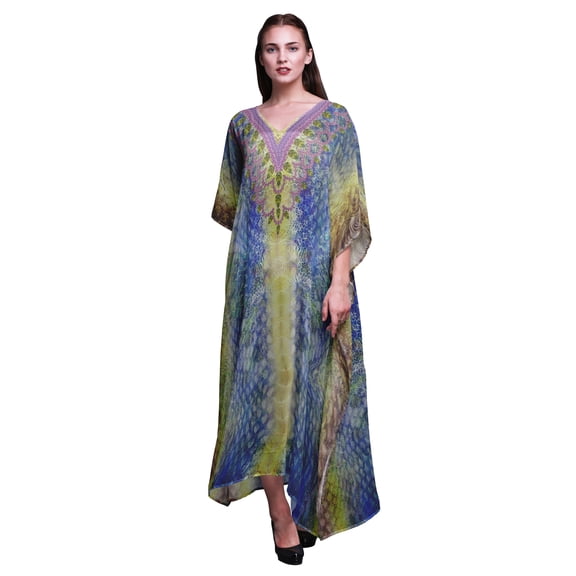 Phagun Leopard Animal Skin Ladies Plus Size Kaftan Summer Wear Beach Coverup Kimono Caftan-S-L