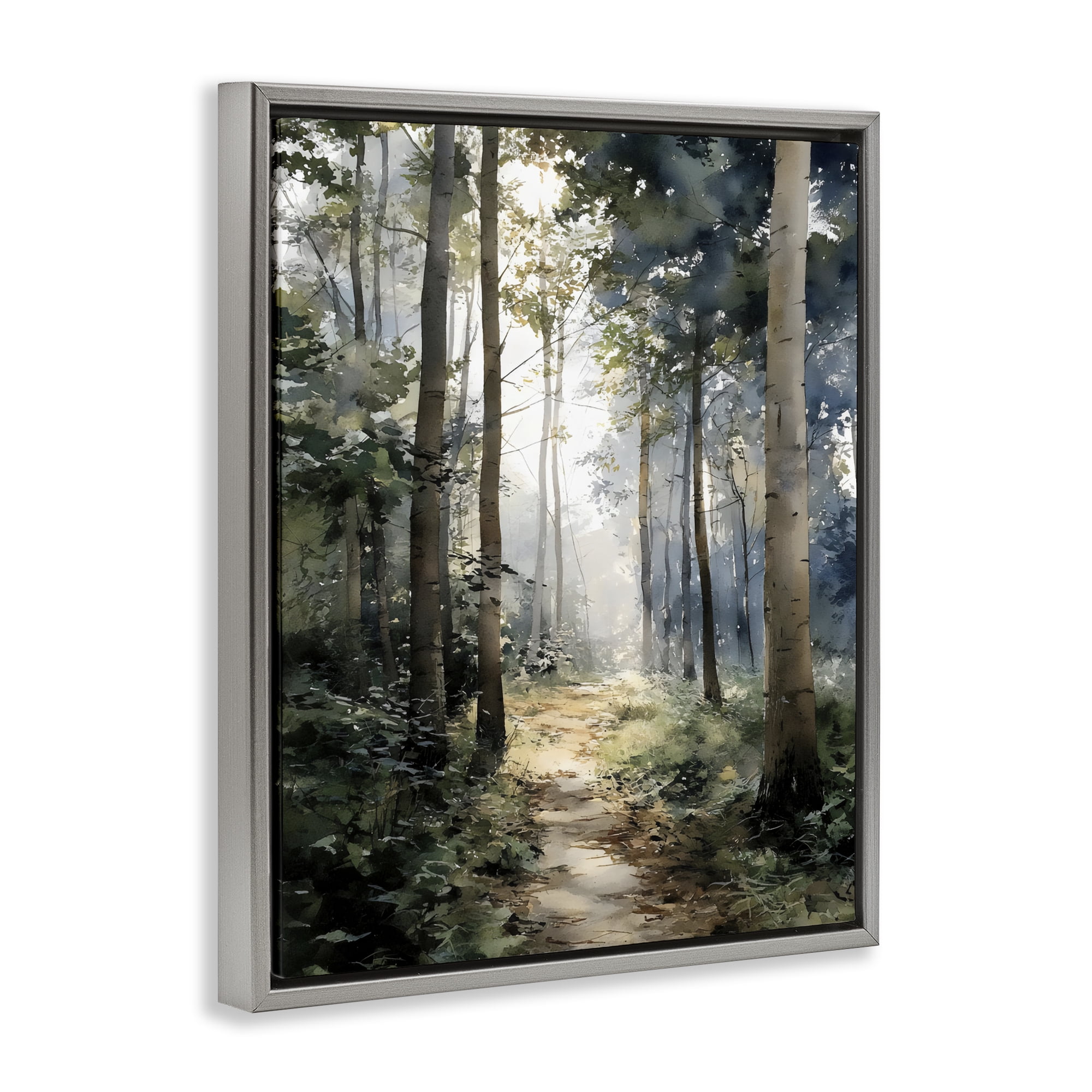 Stupell Industries Forest Path in Morning Gray Framed Floater Canvas Wall Art, design by Franklyn Gregory