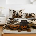 thumbnail image 6 of King Size Fitted Sheet Set - Vintage Halloween 3 Piece Bedding Sets 16" Deep Pocket Fitted Sheet with 2 Pillowcases, Skull Cat Cute Ghost Pumpkins Brushed Microfiber Hotel Luxury Bed Sheets, 6 of 9