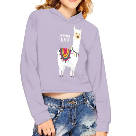 

Renewold No Drama llama Letter Hoodies Cartoon Alpaca Graphic Hoodied Crop Tops for Kids Girls 7-8 Years Long Sleeve Pullover Comfortable Shirt Winter Workout Blouse