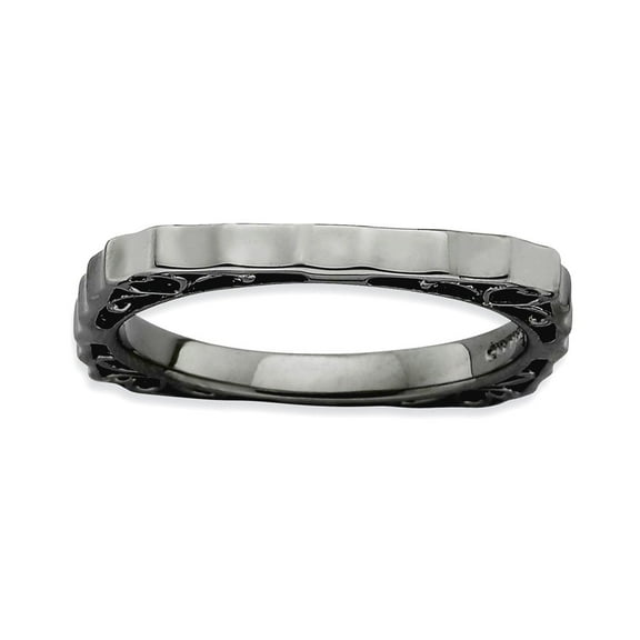 2.25mm 925 Sterling Silver Ruthenium plating Stackable Polished Black Plate Square Ring Size 6 Stackable Ring for Women