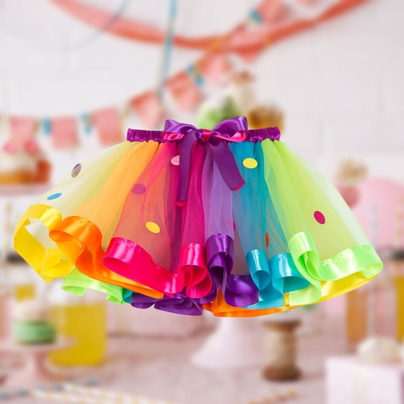 HEMOTON Girls Elastic Waist Rainbow Tutu Skirt with Big Bowknot Party Dress up Tulle Skirt( -RT077 L)