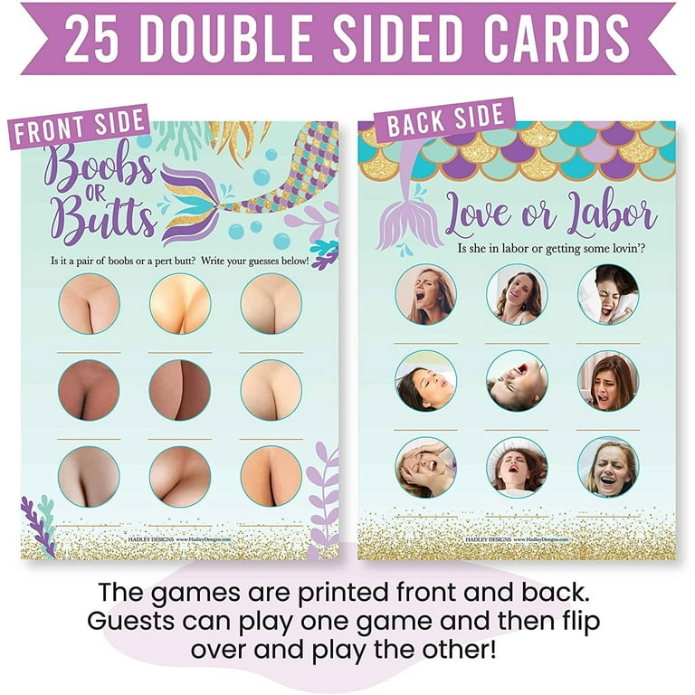 Mermaid Baby Shower Games For Girls - 2 Games Double Sided, 25 Love Or  Labor Baby Shower Game, 25 Boobs Or Baby Butts Game, Girl Baby Shower Games  Funny, Baby Shower Party