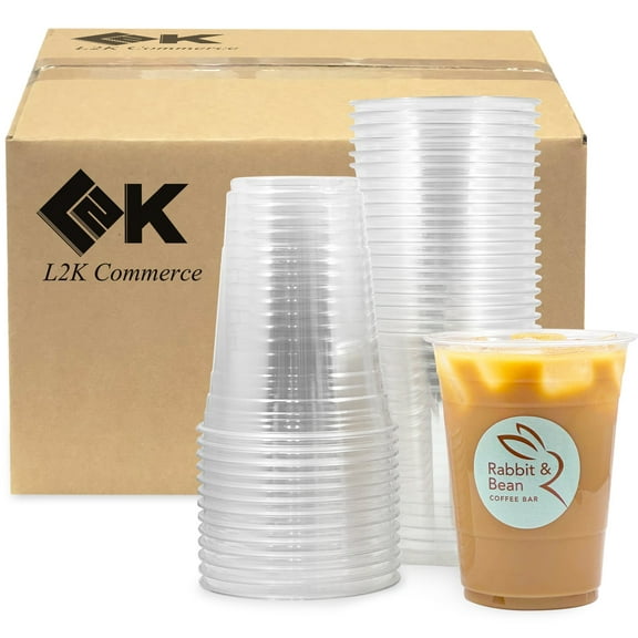 [50 Pack] 16 oz Clear Coffee Cups, Clear Plastic Cups, Disposable Coffee Cups, Iced Coffee Cups ( 50 Cups )