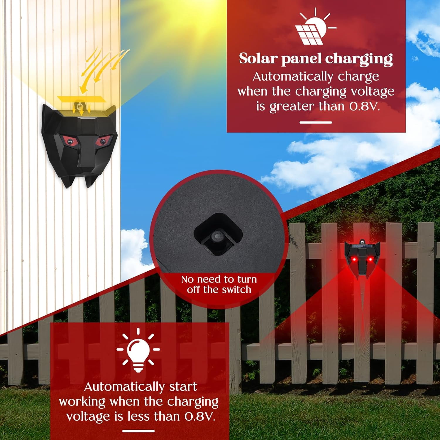 ROJAX 4 Pack Solar-Powered Outdoor Animal Repeller, Leopard-Shaped, Wildlife Deterrent for Deer, Skunks, Coyotes, Raccoons & Fox, Waterproof Night Flashing Lights for Garden, Farm & Chicken Coop