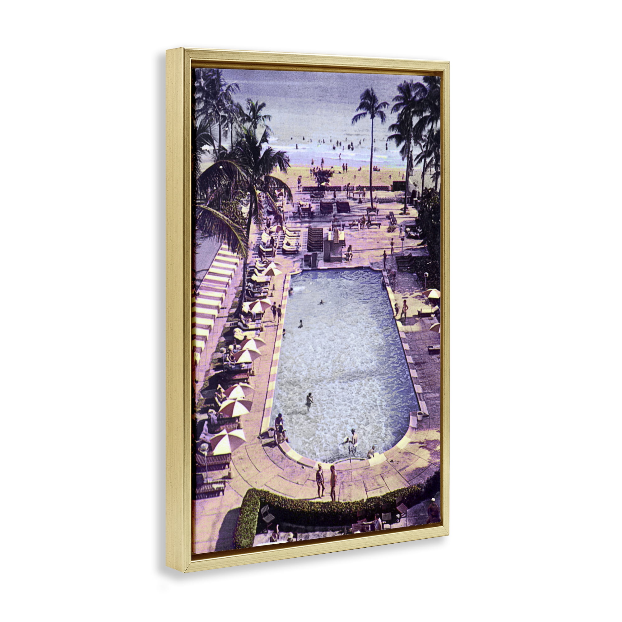 Stupell Industries Vintage Miami Sands Gold Framed Floater Canvas Wall Art, design by Grotto Studios