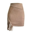 thumbnail image 6 of Idoravan Women's Basic Versatile Skirt Clearance Fashion Women Sexy Tassel Solid A-Line Short Irregular Buttocks Mini SKirt, 6 of 7