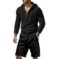 thumbnail image 2 of NAFUU Summer Mens Short Sets Men's 2 Pieces Linen Set Casual Button Up Long Sleeve Hoodies And Shorts Vacation Beach Outfits Fashion Beach Outfits, 2 of 9